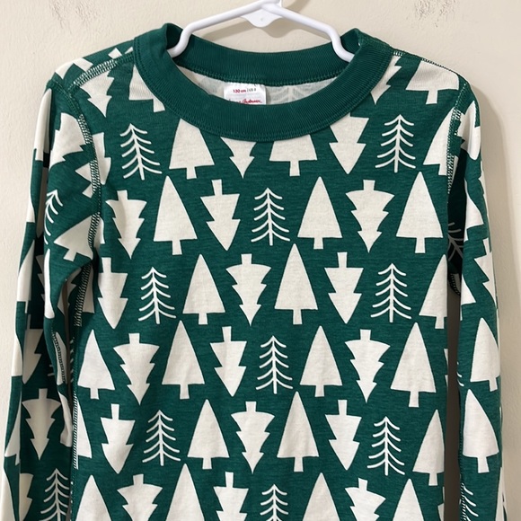 Hanna Andersson Green Christmas Tree Holiday Print Long John Pajama Top Size 8 - Picture 3 of 8